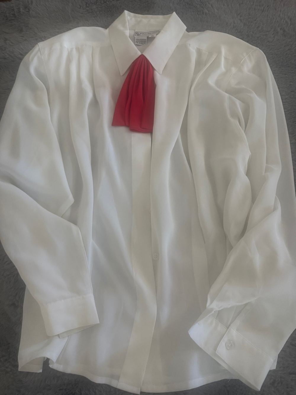Evan Picone White Long-Sleeve Dress Shirt with Red Neck Accent